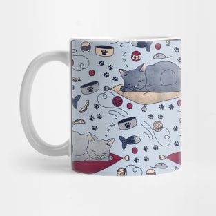 Sleepy Cat Dreams Pattern, Grey Mug